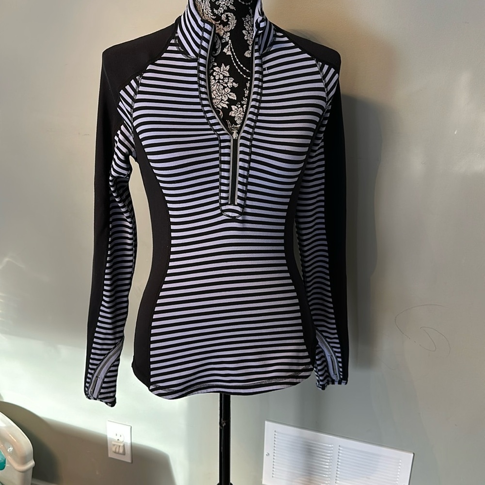 lululemon athletica Black and White Striped Long Sleeve Top
